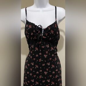 Floral Black Dress with Red Accents